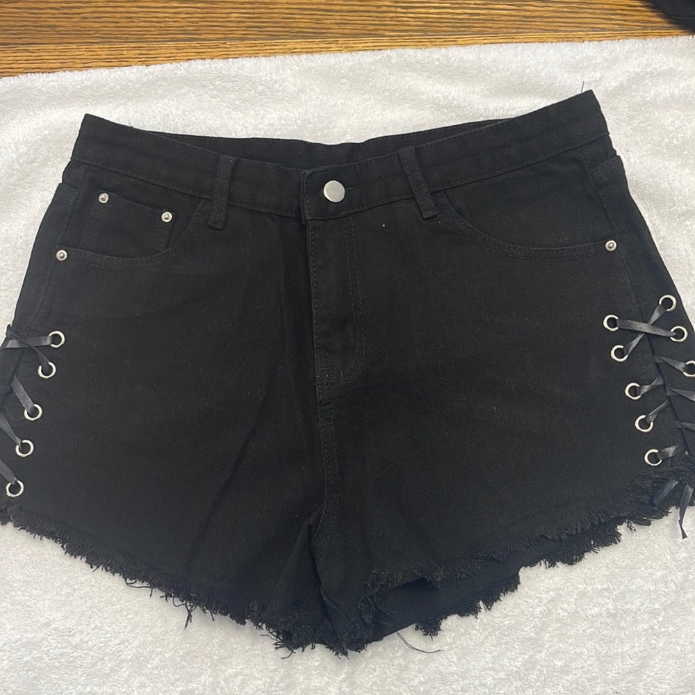 Denim shorts with side ties